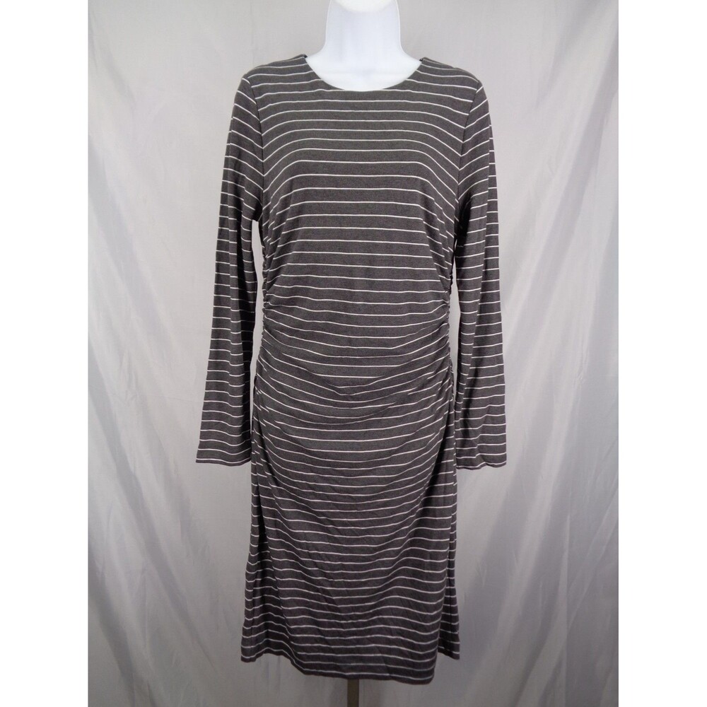 Ann Taylor Gray Striped Dress Size Medium Ruched Long Sleeve New